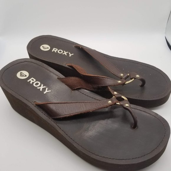 Roxy Brown Wedge Heel Flip Flops - Picture 2 of 7